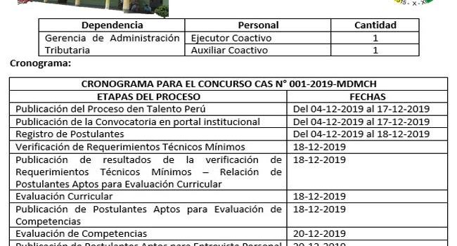 CONVOCATORIA CAS N° 001-2019-MDMCH