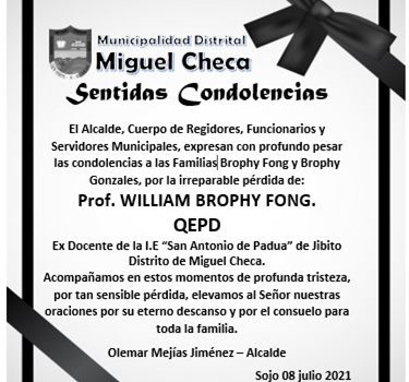 Sentidas Condolencias – Prof. William Brophy Fong Q.E.P.D. ✝