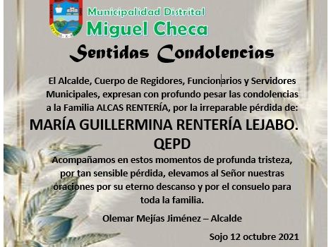 Sentidas Condolencias – Maria Guillermina Rentería Lejabo Q.E.P.D.