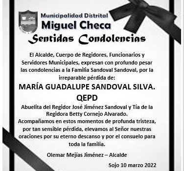 Sentidas Condolencias María Guadalupe Sandoval Silva Q.E.P.D.